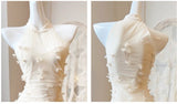 Light Apricot Mermaid Turtleneck Tulle 3D Flower Prom Dress HZ1108