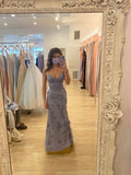 Pretty Grey Purple Mermaid Spaghetti Strap Tulle Lace Prom Dress HZ1108