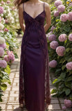 Vintage Y2K Grape Sheath Party Dress 90s Spaghetti Straps Lace Evening Dress HZ1108