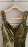 Olive Green Mermaid Spaghetti Straps Satin Beaded Long Prom Dress Evening Dress HZ1108
