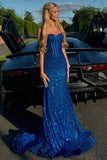 Sweetheart Spaghetti Straps Long Mermaid Sequins Party Prom Dress HZ1108