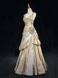 Sparkling A-Line V-neck Satin Backless Long Prom Dress Formal Evening Dress Graduation Prom Dress HZ1108