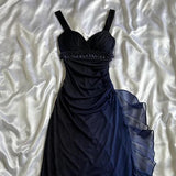 Vintage Gradient Navy Blue?? Sweetheart Prom Dress - Romantic Glitter?Chiffon Ruffled Party Dress for Birthday&Graduation&Quinceanera HZ1108