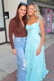 ??Enchanted Blue Sweetheart A-Line Prom Dress & Wedding Dress??- Elegant Chiffon Ruffled Birthday Party Dress HZ1108
