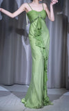 ?? Vintage-Inspired Green Evening Mermaid Gown ¨C Gentle Flowy Chiffon Ruffled & Beading Prom Dress for Birthday, Party** HZ1108