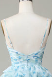 ?? Enchanted Blue A-Line Evening Gown ¨C Sweet Floral Layered Prom Dress for Special Occasion HZ1108