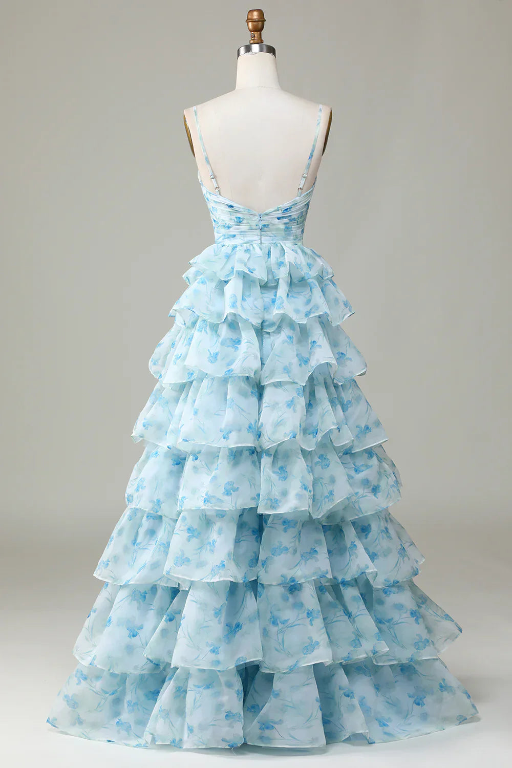 ?? Enchanted Blue A-Line Evening Gown ¨C Sweet Floral Layered Prom Dress for Special Occasion HZ1108