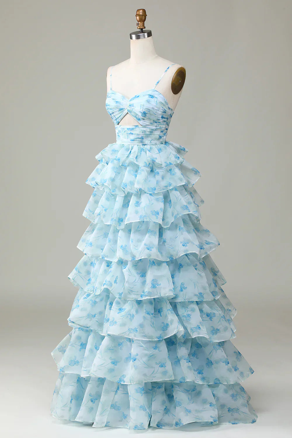 ?? Enchanted Blue A-Line Evening Gown ¨C Sweet Floral Layered Prom Dress for Special Occasion HZ1108