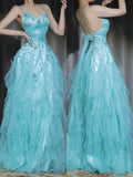 ?? 1950s Inspired Baby Princess Blue Prom Dress - Shimmering Sequins Tulle & Satin Ballgown for Formal Events HZ1108