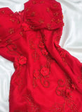 Retro Fairytale Red Chiffon Prom Dress for Party&Birthday Glitter Beaded Applique Evening Gown HZ1108