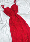 Retro Fairytale Red Chiffon Prom Dress for Party&Birthday Glitter Beaded Applique Evening Gown HZ1108