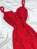 Retro Fairytale Red Chiffon Prom Dress for Party&Birthday Glitter Beaded Applique Evening Gown HZ1108