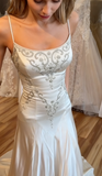 Elegant Spaghetti Straps Mermaid Wedding Dress Satin Beading Long Prom Dress Simple Formal Evening Dress HZ1108