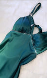 Vintage Gradient Teal V-neck Spaghetti Strap Satin Party Dresses Elegant Backless Prom Dress HZ1108