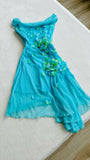 Sweet 16 Blue Off-shoulder Chiffon Bodycon Short Party Dresses 3D Applique Enchanted Homecoming Dresses HZ1108
