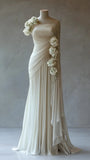 Retro Chiffon Evening Dress Strapless Prom Dress Wedding Dress HZ1108