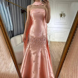Elegant Gray Blue Satin A-Line Strapless Wedding Dress Formal Evening Dress HZ1108