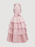 Pink A-Line Halter Prom Dress Tiered Satin Empire-Waist Sleeveless Party Dress 22nd Birthday Dress with Bow HZ1108