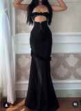 Sexy Yellow Chiffon Mermaid Evening Dress Chic Strapless Party Dress HZ1108