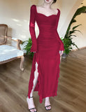 Enchanted Purple Square Neck Chiffon Long Sleeve Bodycon Party Dresses HZ1108