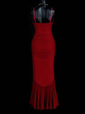 Classic Red Chiffon Spaghetti Straps Mermaid Party Dresses HZ1108
