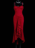 Classic Red Chiffon Spaghetti Straps Mermaid Party Dresses HZ1108