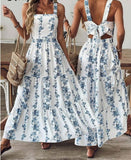 Pretty Floral Strap Women's Dress Bow Backless Birthday HZ1108