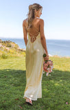Butter Yellow Spaghetti Strap Fashion Dress Backless Satin Evening Dress for Bridesmaids HZ1108
