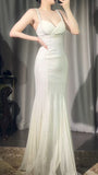 Gothic Apricot Spaghetti Straps Mermaid Party Dress Beaded Chiffon Prom Dresses Elegant Evening Gowns HZ1108