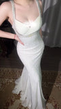 Gothic Apricot Spaghetti Straps Mermaid Party Dress Beaded Chiffon Prom Dresses Elegant Evening Gowns HZ1108