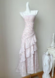 Fairytale Pink Spaghetti Straps Long Prom Dress Formal Dresses Chiffon Ruffles Layered Stunning 18th Birthday Party Dresses HZ1108