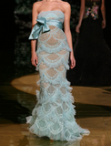 Gorgeous Sky Blue Tulle Strapless Layered Mermaid Prom Dresses Elegant Formal Evening Dresses HZ1108