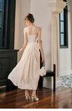 Light Champagne French Pearl Pendant Party Dress Satin Spaghetti Straps Chiffon Birthday Dress HZ1108