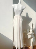 Light Champagne French Pearl Pendant Party Dress Satin Spaghetti Straps Chiffon Birthday Dress HZ1108