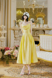 Sweet Butter Yellow Spaghetti Strap A-Line Birthday Dress Elegant Backless Party Dress HZ1108