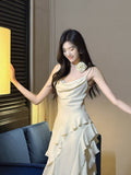 Sweet Birthday Evening Gowns Off-White Spaghetti Straps Chiffon Ruffles A-Line Prom Dresses HZ1108
