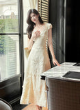 Hollow Butterfly Embroidery Dress French Summer Vacation Waist Gentle Dress HZ1108