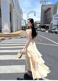 Sweet French Ruffle Print Spaghetti Strap Dress Fashion Mermaid Party Dress HZ1108