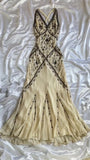 Vintage Beaded Chiffon Sheath Prom Dresses Backless Evening Dresses HZ1108