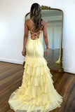 Stunning Lilac Mermaid Spaghetti Straps Silt Prom Dress Backless Lace Applique Evening Dress with Ruffles HZ1108