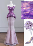 Cute Strapless Pink and Purple Mermaid Long Prom Dresses Elegant Evening Gowns HZ1108