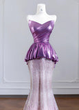Cute Strapless Pink and Purple Mermaid Long Prom Dresses Elegant Evening Gowns HZ1108