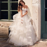 Princess Wedding Dress 2023 Tiered Sweetheart Off Shoulder Lace Embroidery Backless Bridal Gown Vestidos De Noiva