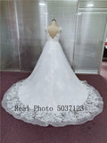 Gown Illusion Scoop Wedding Dresses with Cap Sleeves Sexy Sleeveless V Back Lace Appliques Bridal Gowns Robe de Mariee