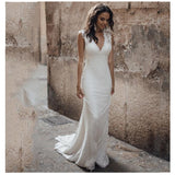 Wedding Dress 2023 V Neck Lace Sexy Boho Bridal Dresses Custom Made Backless Mermaid Wedding Gowns Vestidos de novia