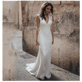Wedding Dress 2023 V Neck Lace Sexy Boho Bridal Dresses Custom Made Backless Mermaid Wedding Gowns Vestidos de novia