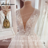 V-neck Wedding Dresses Lace Appliques Sleeveless Backless Boho Wedding Gowns Plus Size Bridal Dress Robe De Mariee
