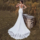 Lace Mermaid Wedding Dress 2023 Spaghetti Straps V-Neck Sleeveless Elegant Bridal Gown Long Sweep Train Sexy Open Back