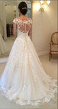 White Elegant Appliqued Wedding Dresses 2023 Sheer Back Cap Sleeves Vintage Lace Bride Gown Vestidos De Novia A-line