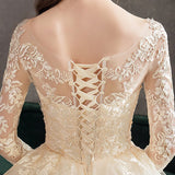 Spring White Ivory Champagne Wedding Dresses With Sleeve Illusion Long Appliques Lace Embroidery Ball Gowns vestido De Noiva